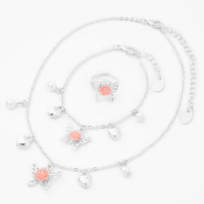 Claire&#39;s Club Silver Butterfly Heart Pearl Jewelry Set - 3 Pack,