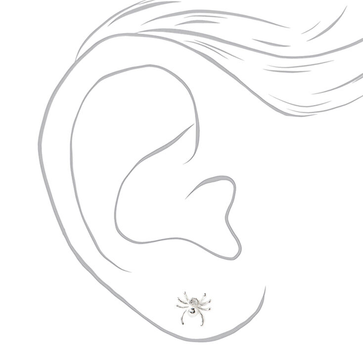 Sterling Silver Crystal Spider Stud Earrings,