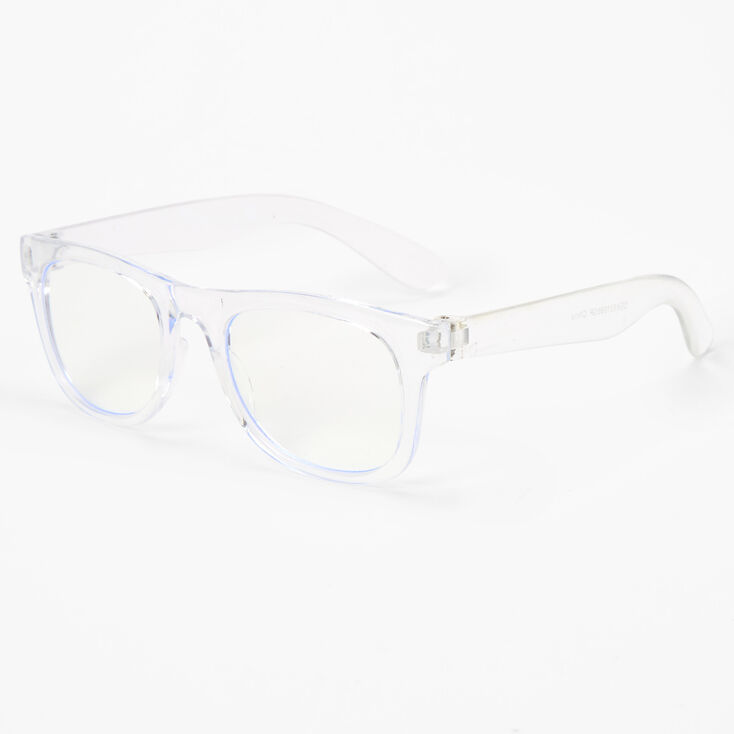 Claire&#39;s Club Solar Blue Light Reducing Retro Clear Lens Clear Frames,