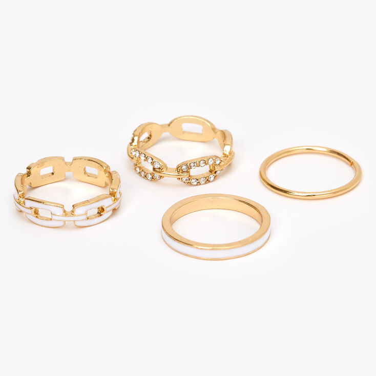 Gold Chain Link Rings - White, 4 Pack,