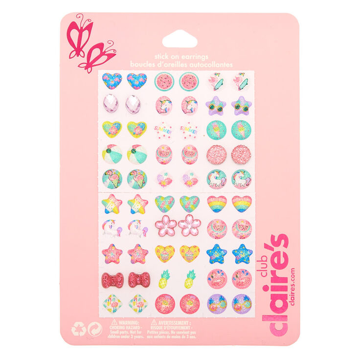 Claire's Club Pink Cat Stick On Earrings - 60 Pack