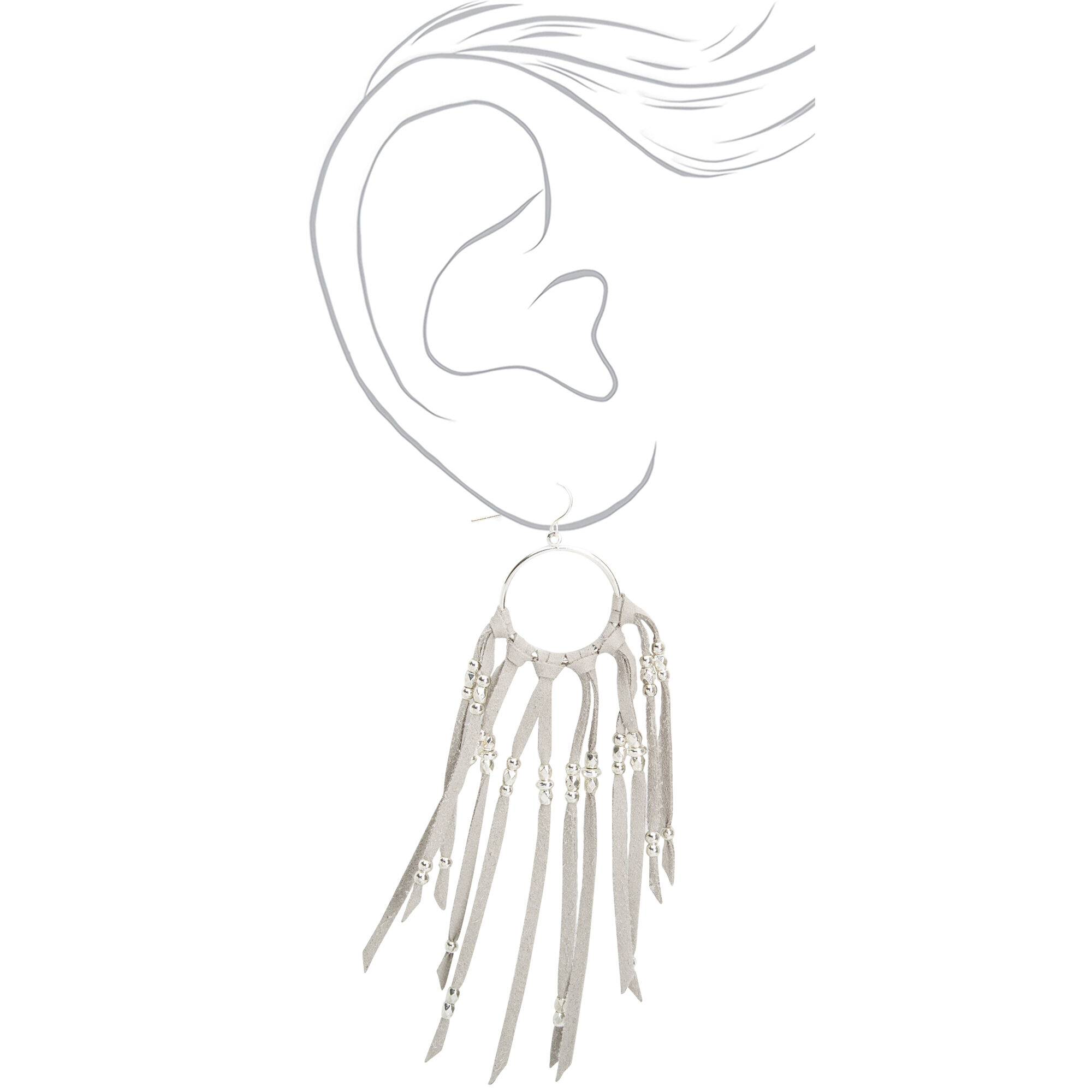 Silver 4" Suede Tassel Circle Drop Earrings - Grey,