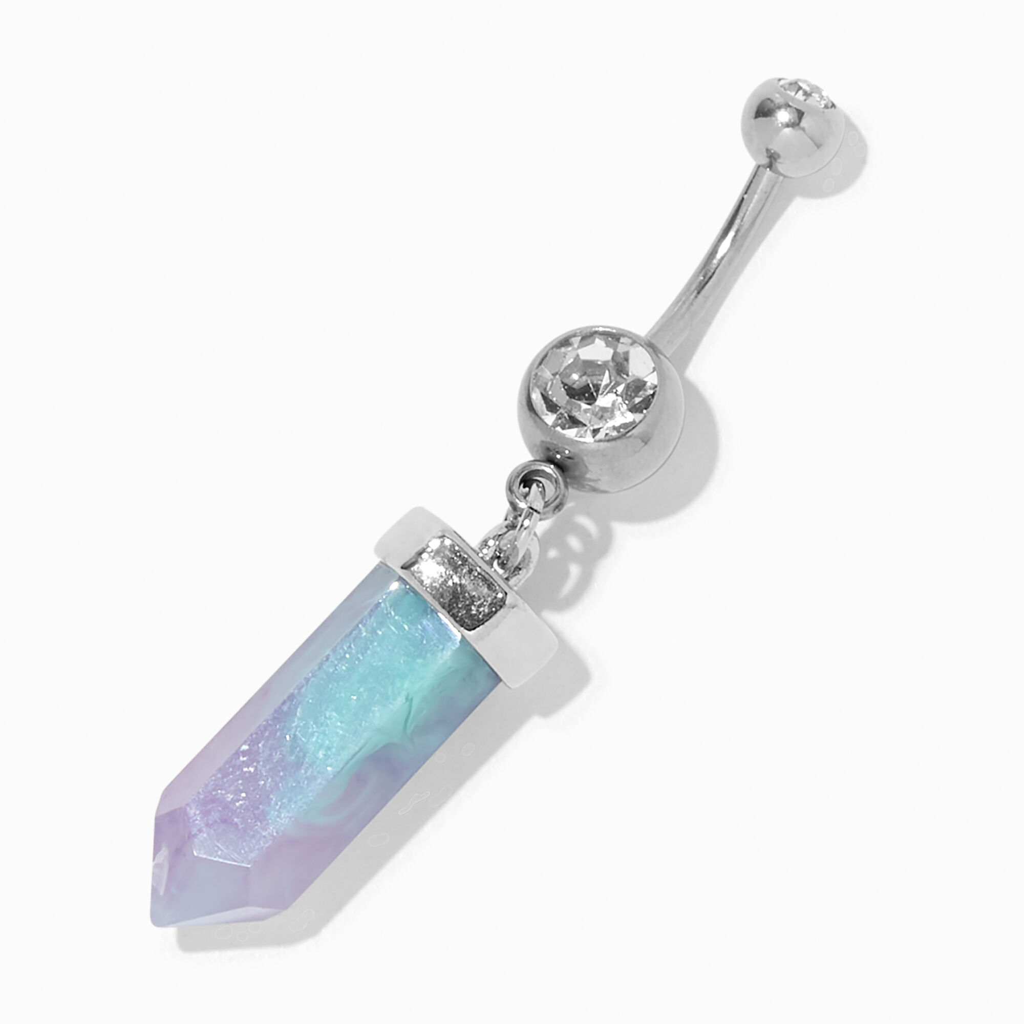Blue Mystical Gem 14G Silver Dangle Belly Ring Claire s US
