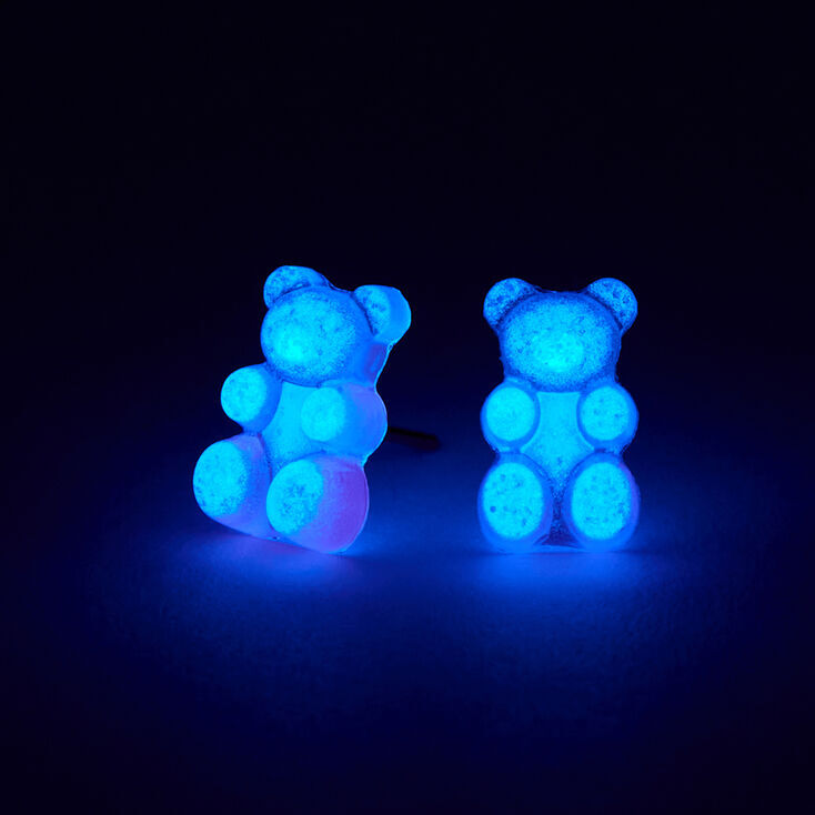 Pink 0.5&quot; Gummy Bear Glow In The Dark Stud Earrings,