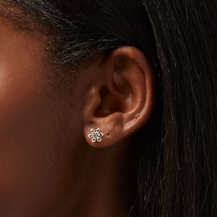 Sterling Silver Crystal Snowflake Stud Earrings,