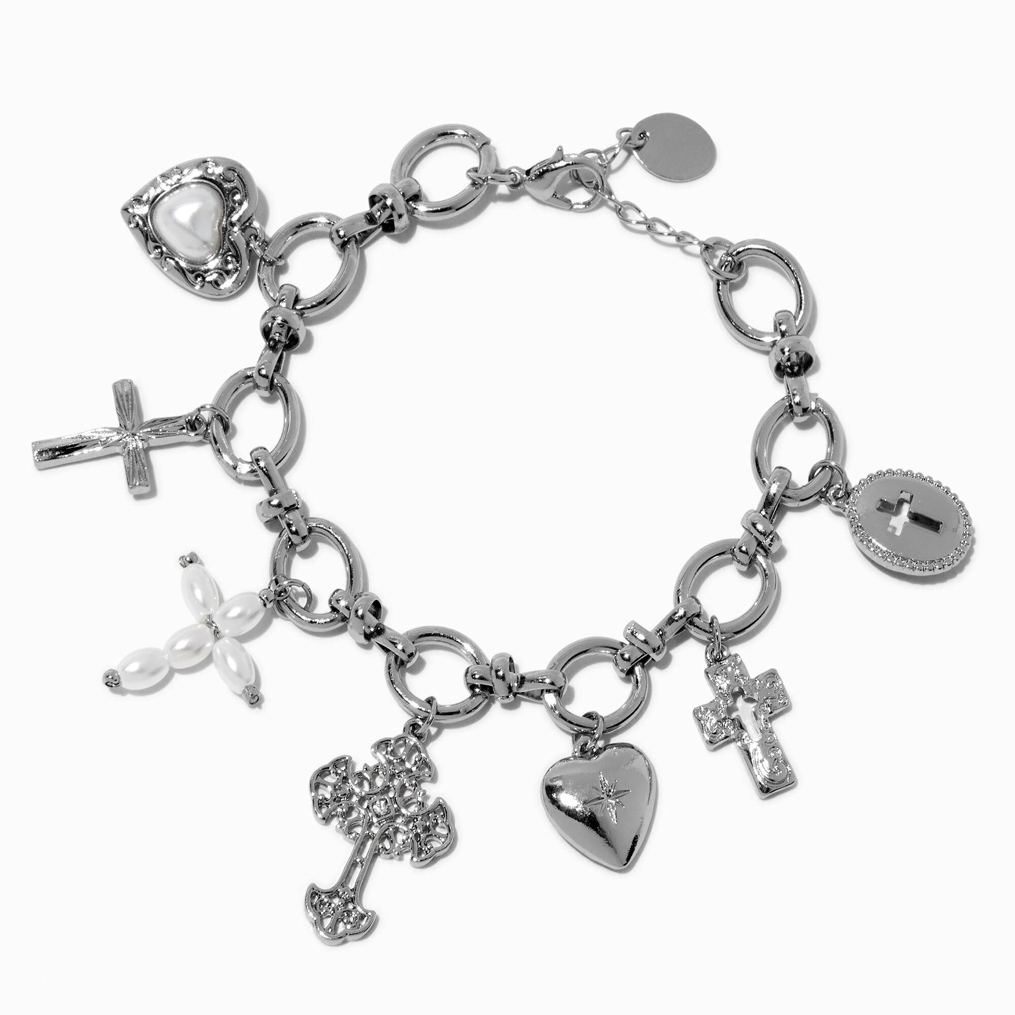Silver-ton Cross Charm Bracelet,