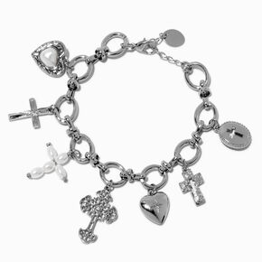 Silver-ton Cross Charm Bracelet,
