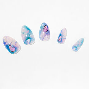 Pastel Marble Butterfly Stiletto Vegan Faux Nail Set -24 Pack,