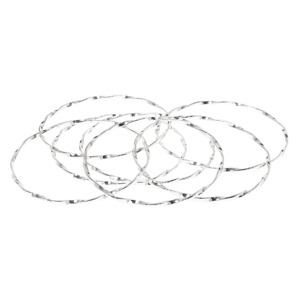 Silver Twisted Bangle Bracelets - 7 Pack,