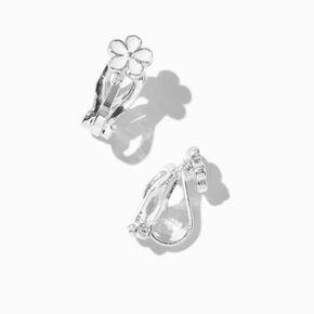 White Flower Silver-tone Clip-On Stud Earrings,