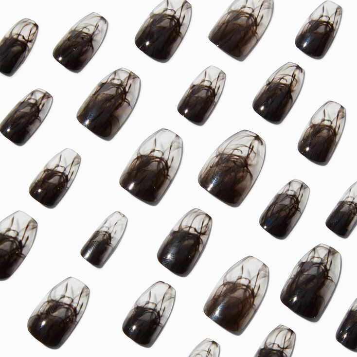 Faux ongles vegan ballerine tourbillon noirs smoky - Lot de 24,