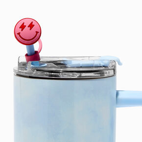 Pink Happy Face &amp; Black Star Straw Covers - 2 Pack,