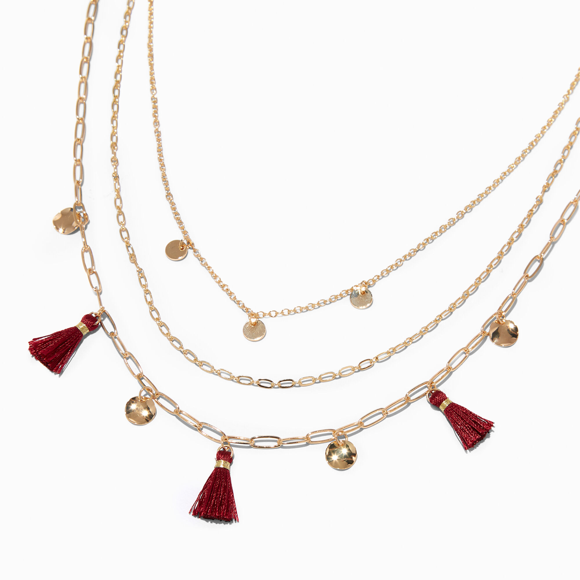 View Claires Tassel GoldTone Charm MultiStrand Necklace Red information