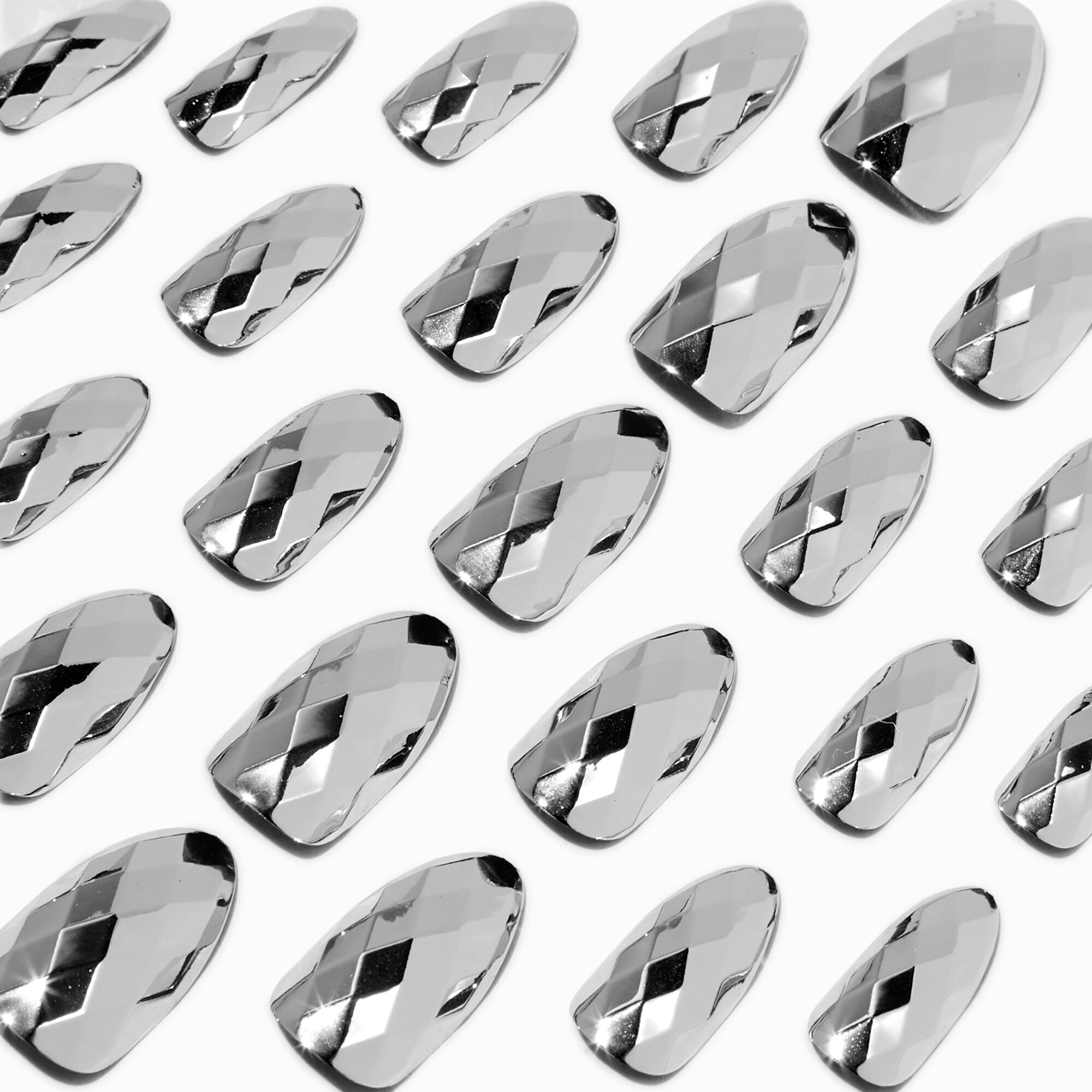 View Claires Disco Ball Stiletto Vegan Faux Nail Set 24 Pack Silver information