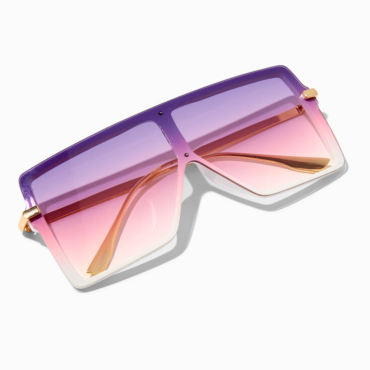 Oversized Square Frame Purple Lens Sunglasses,