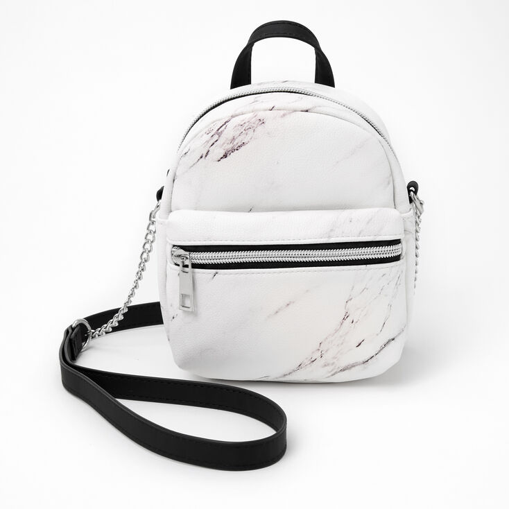 Marble Mini Backpack Crossbody Bag - Black & White