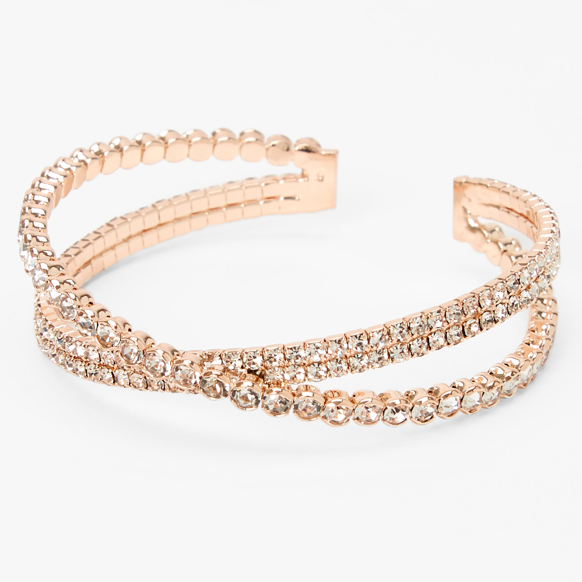 Gold Bezel Rhinestone Criss Cross Cuff Bracelet,