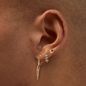 Boucles d&rsquo;oreilles superposables &agrave; pointes ornement&eacute;es couleur dor&eacute;e - Lot de 3,