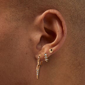 Boucles d&rsquo;oreilles superposables &agrave; pointes ornement&eacute;es couleur dor&eacute;e - Lot de 3,