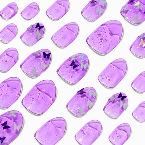 Purple Butterfly Glitter Stiletto Press On Vegan Faux Nail Set - 24 Pack,