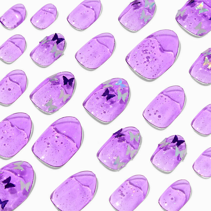 Purple Butterfly Glitter Stiletto Press On Vegan Faux Nail Set - 24 Pack,