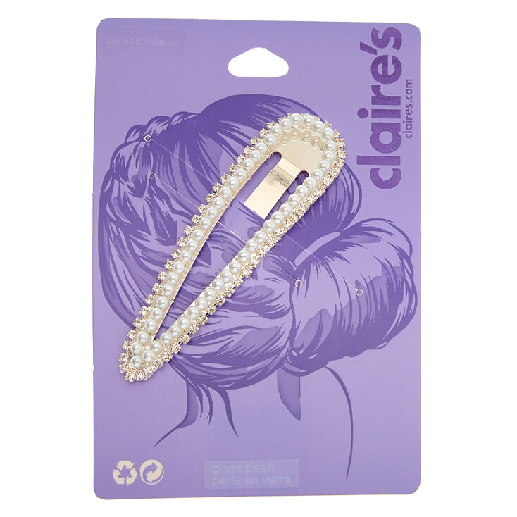 Claire's Barrette clic clac volumineuse avec perles d'imitation et strass couleur argenté