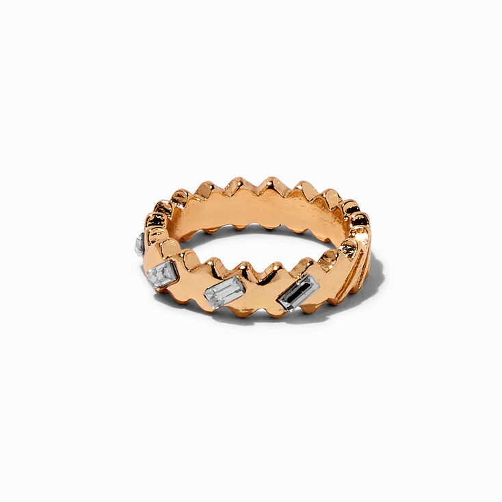 Mixed Metal Slanted Crystal Rings - 6 Pack ,