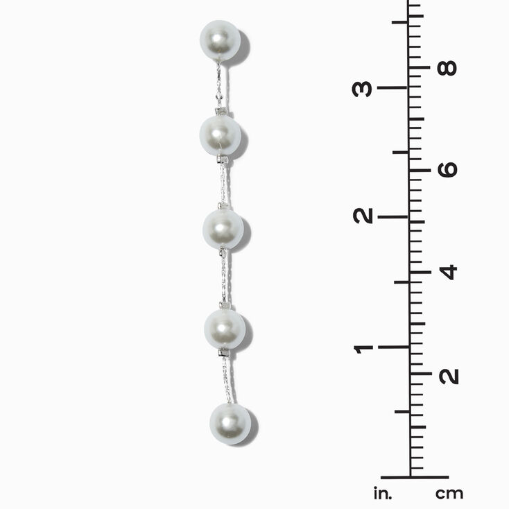 Silver-tone Pearl Column 3.5&quot; Drop Earrings,