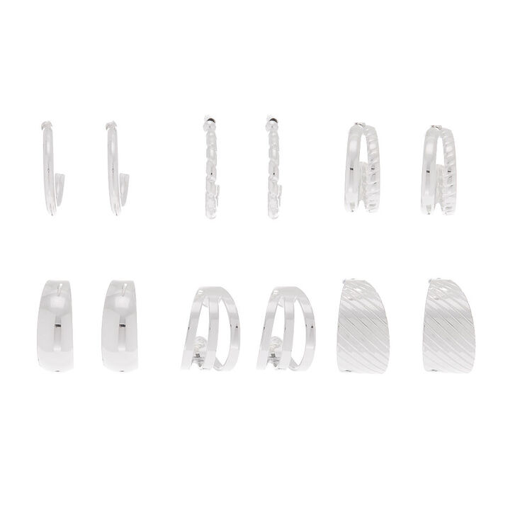 Claire's Mini créoles texturées couleur argentée - Lot de 6