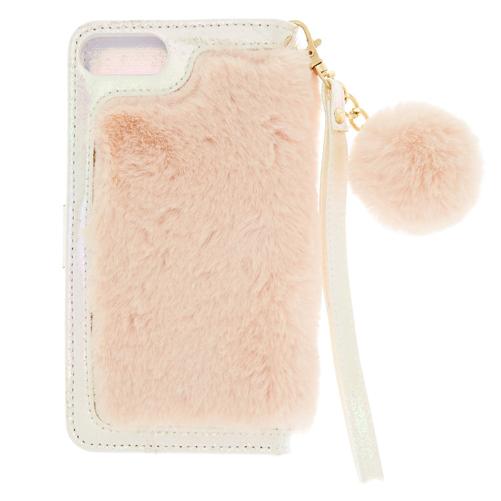 Blush Faux Fur Folio Phone Case - Fits iPhone 6/7/8 Plus,
