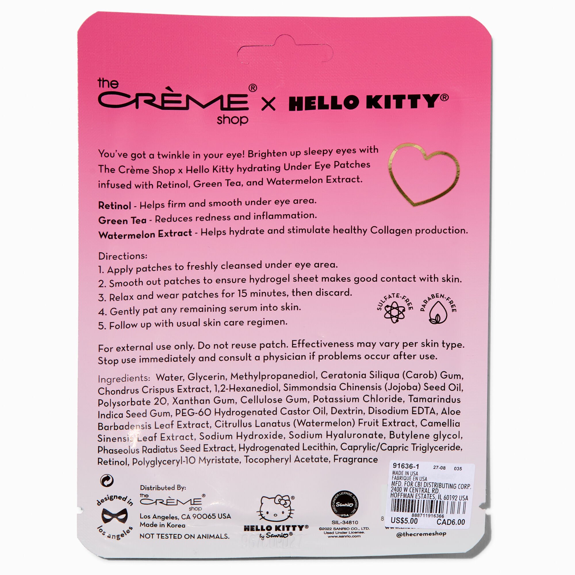 The Crème Shop® x Hello Kitty® Twinkle Eyes Depuffing Hydrogel Under Eye Patches ,
