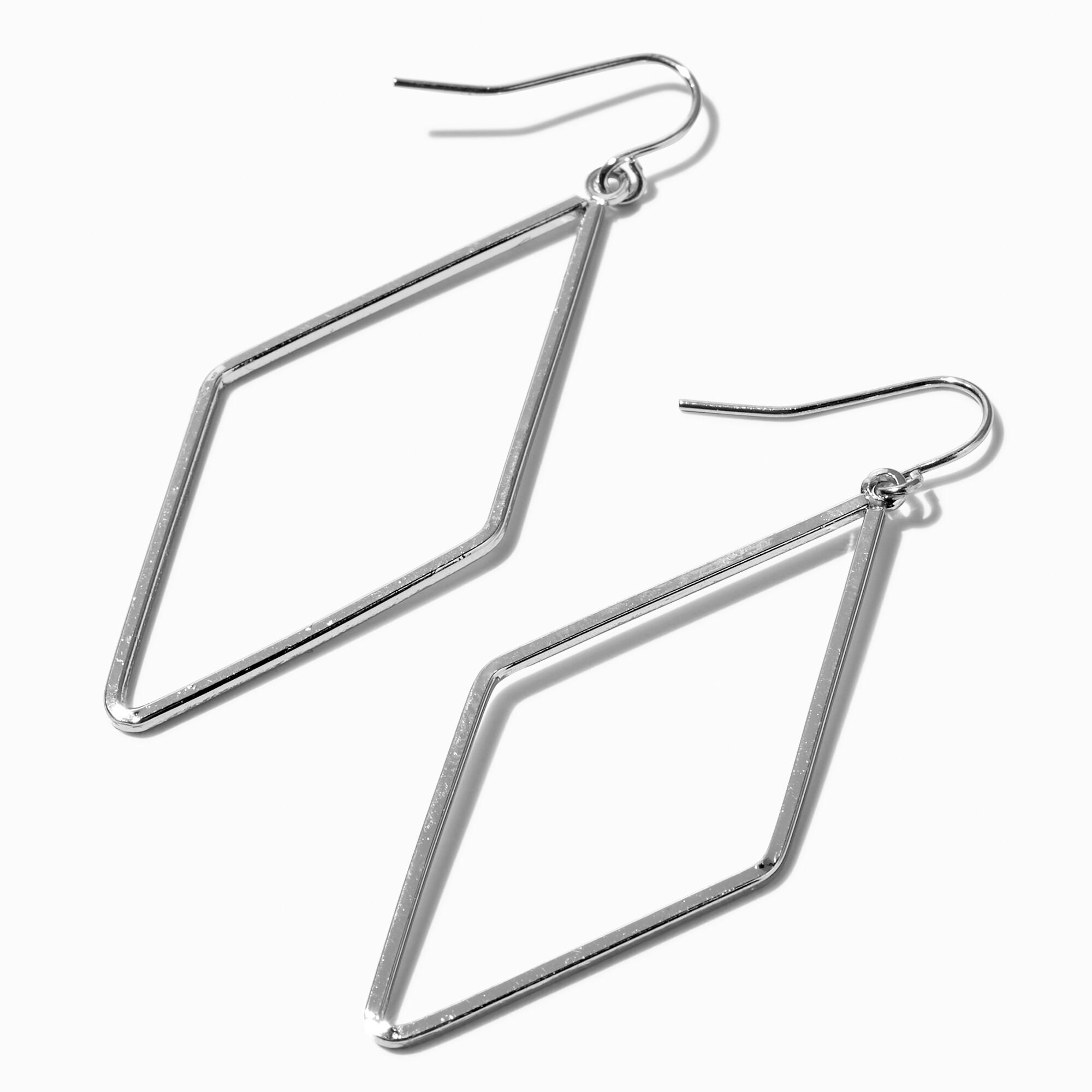 View Claires Tone Diamond Outline Drop Earrings Silver information