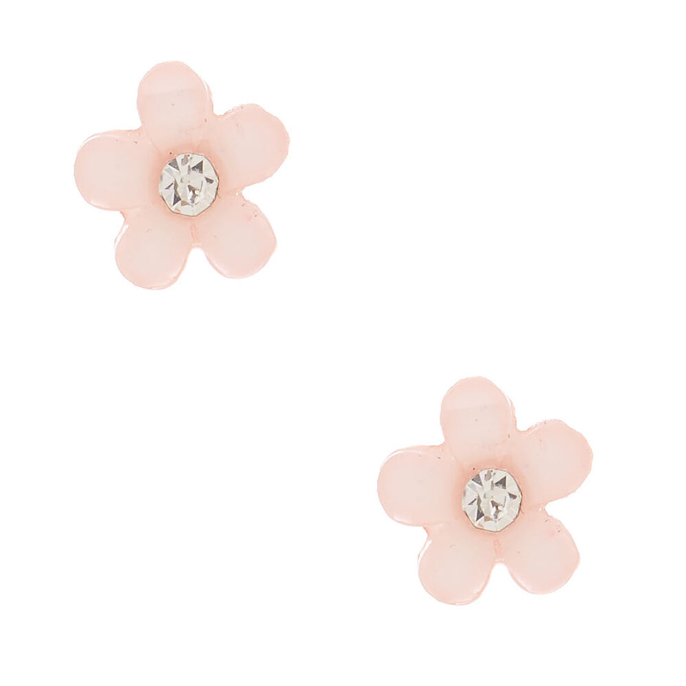 Glitter Flower Stud Earrings Pink