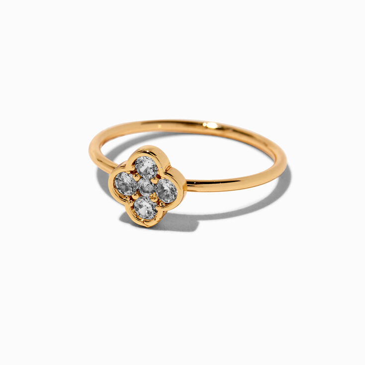 Gold-tone Cubic Zirconia Clover Ring,