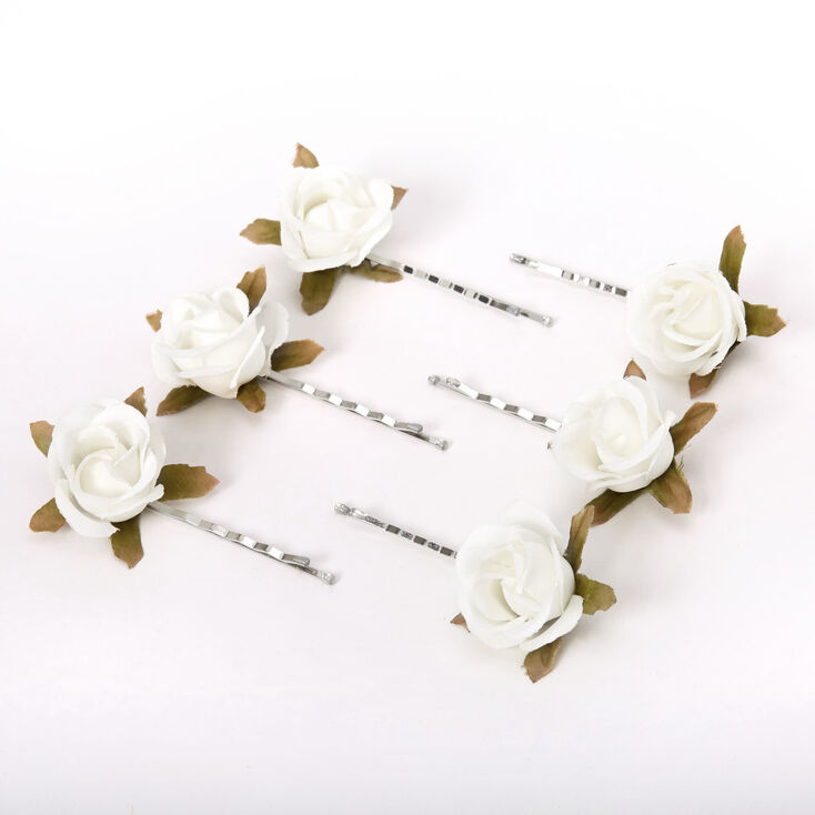 Ivory Rose Flower Hair Pins - 6 Pack,