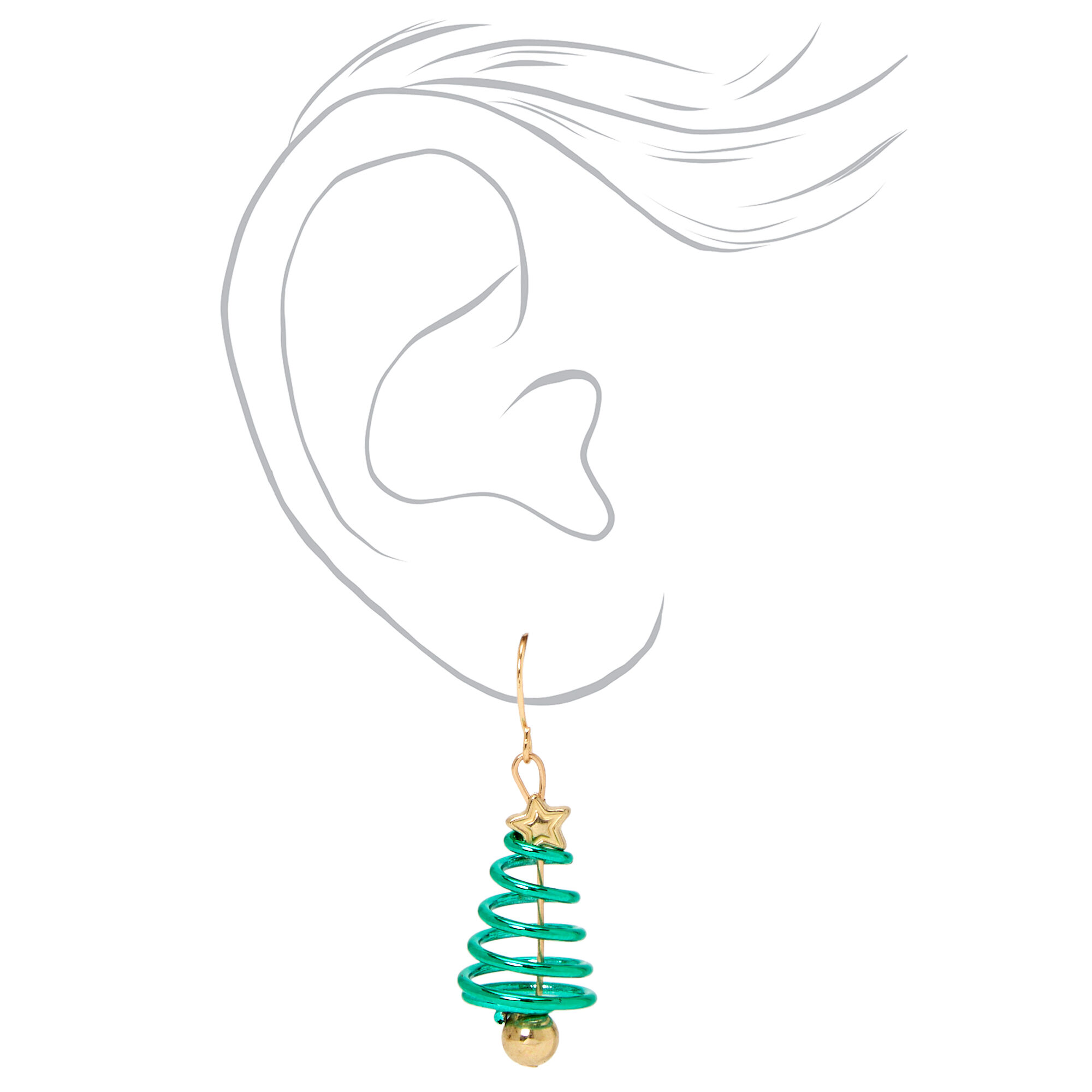 Christmas Gold 1'' Spiral Tree Drop Earrings,
