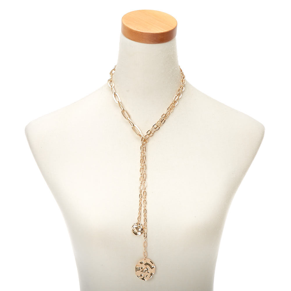 Gold Chunky Chain Long Y-Neck Pendant Necklace,