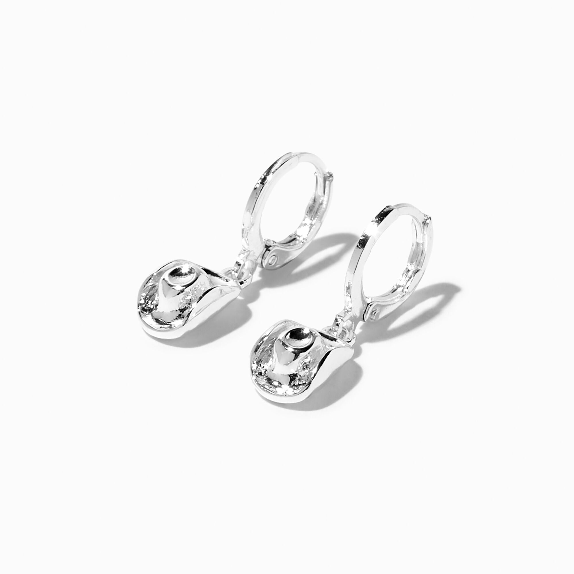Silver 15MM Cowboy Hat Huggie Hoop Earrings,