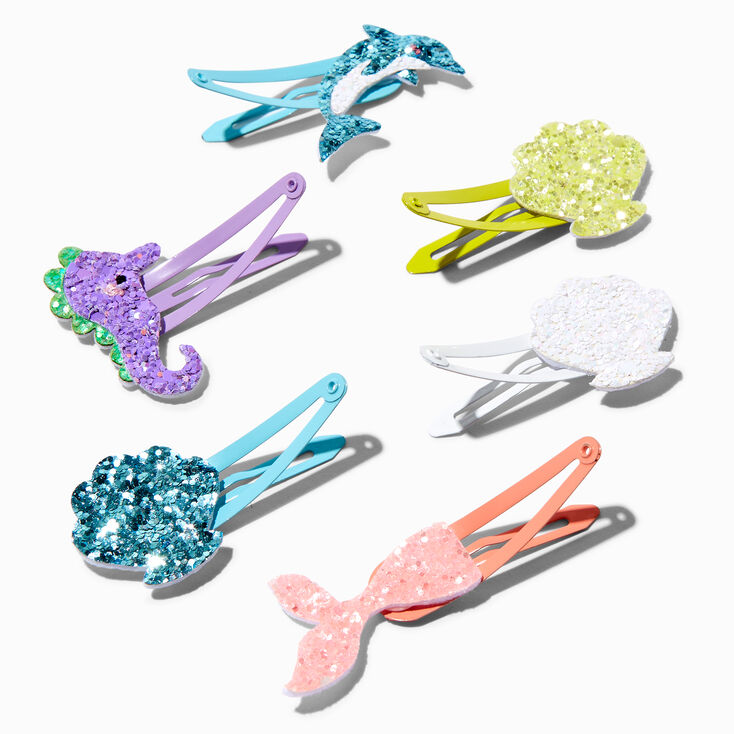 Claire&#39;s Club Sea Shell Glitter Hair Clips - 6 Pack,