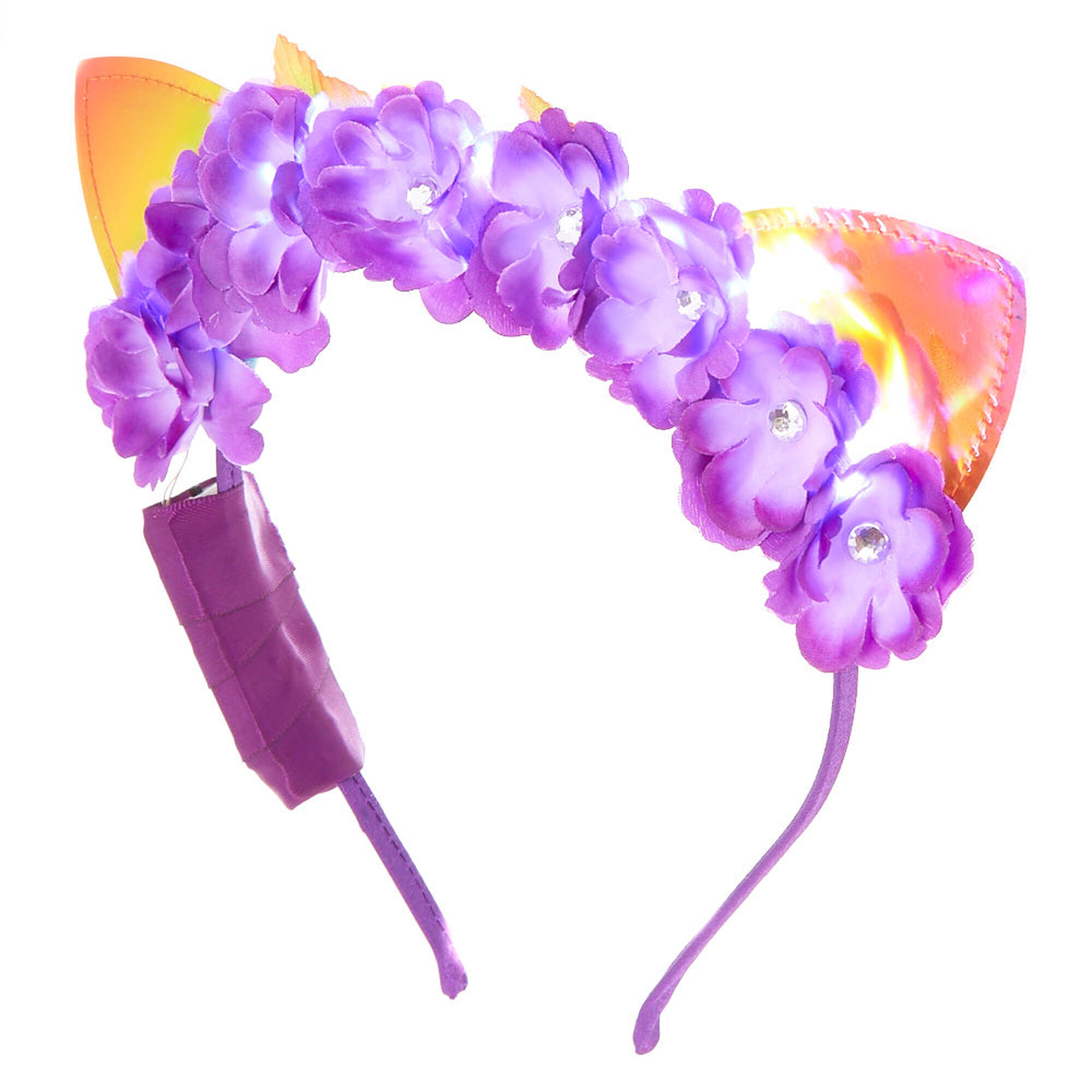 Light Up Anodized Cat Ears Flower Crown Headband Purple