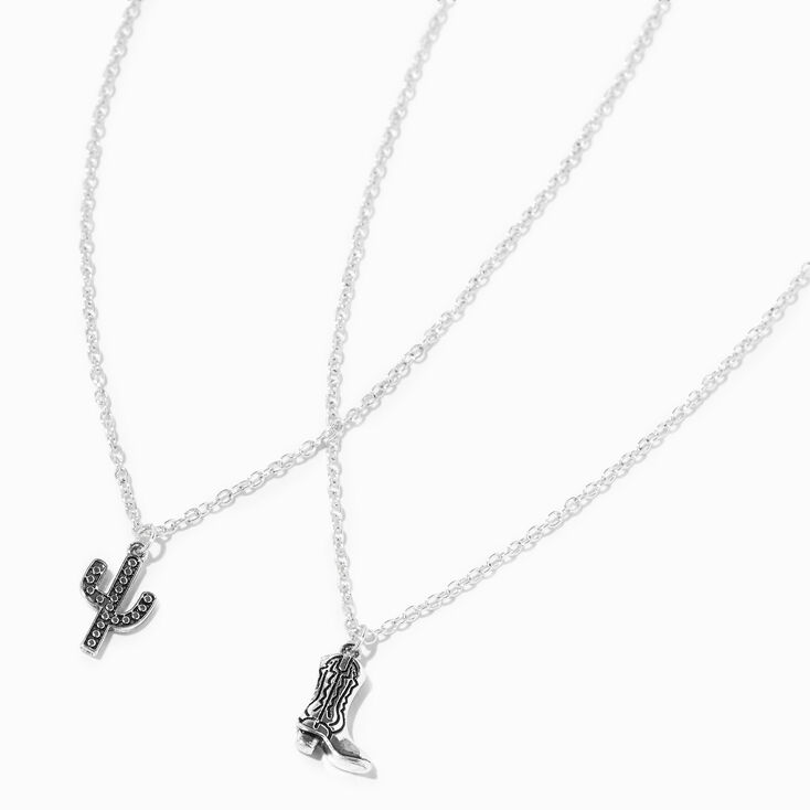 Burnished Silver Cactus &amp; Cowboy Boot Pendant Necklaces - 2 Pack,