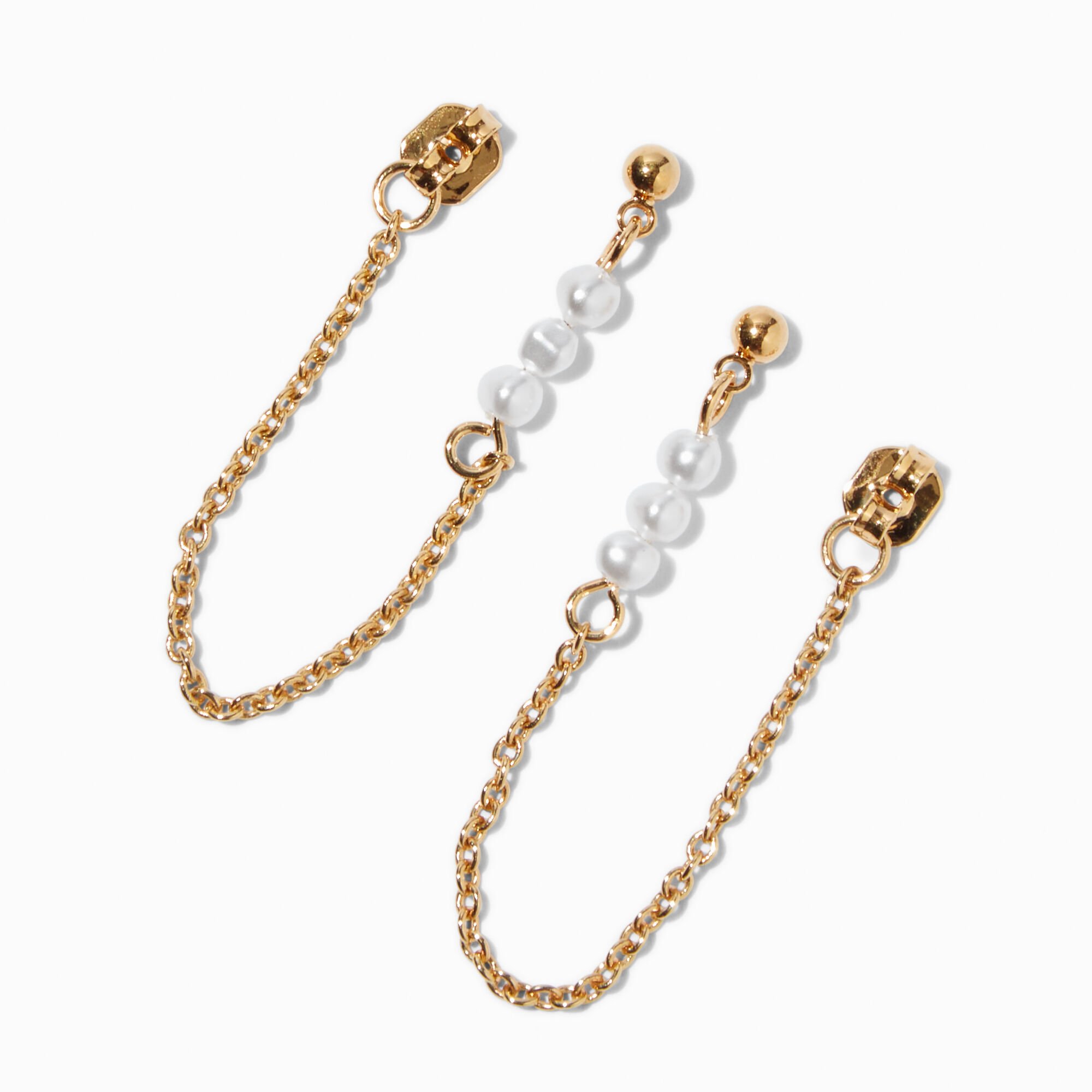 C LUXE by Claire's 18kt Gold Plated Pearl Front & Back Chain Stud Earrings,