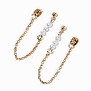 C LUXE by Claire&#39;s 18kt Gold Plated Pearl Front &amp; Back Chain Stud Earrings,