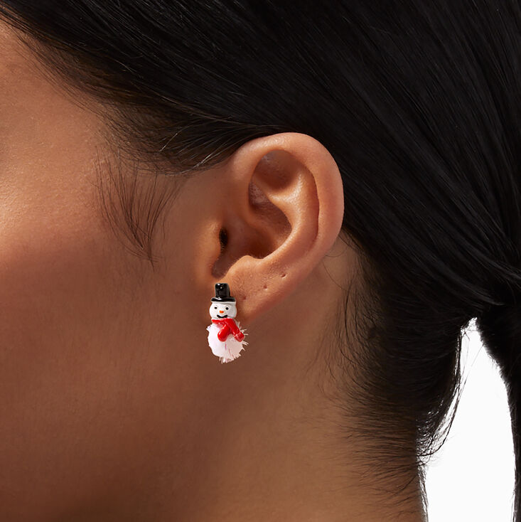 Pom Pom Snowman 1&quot; Drop Earrings,