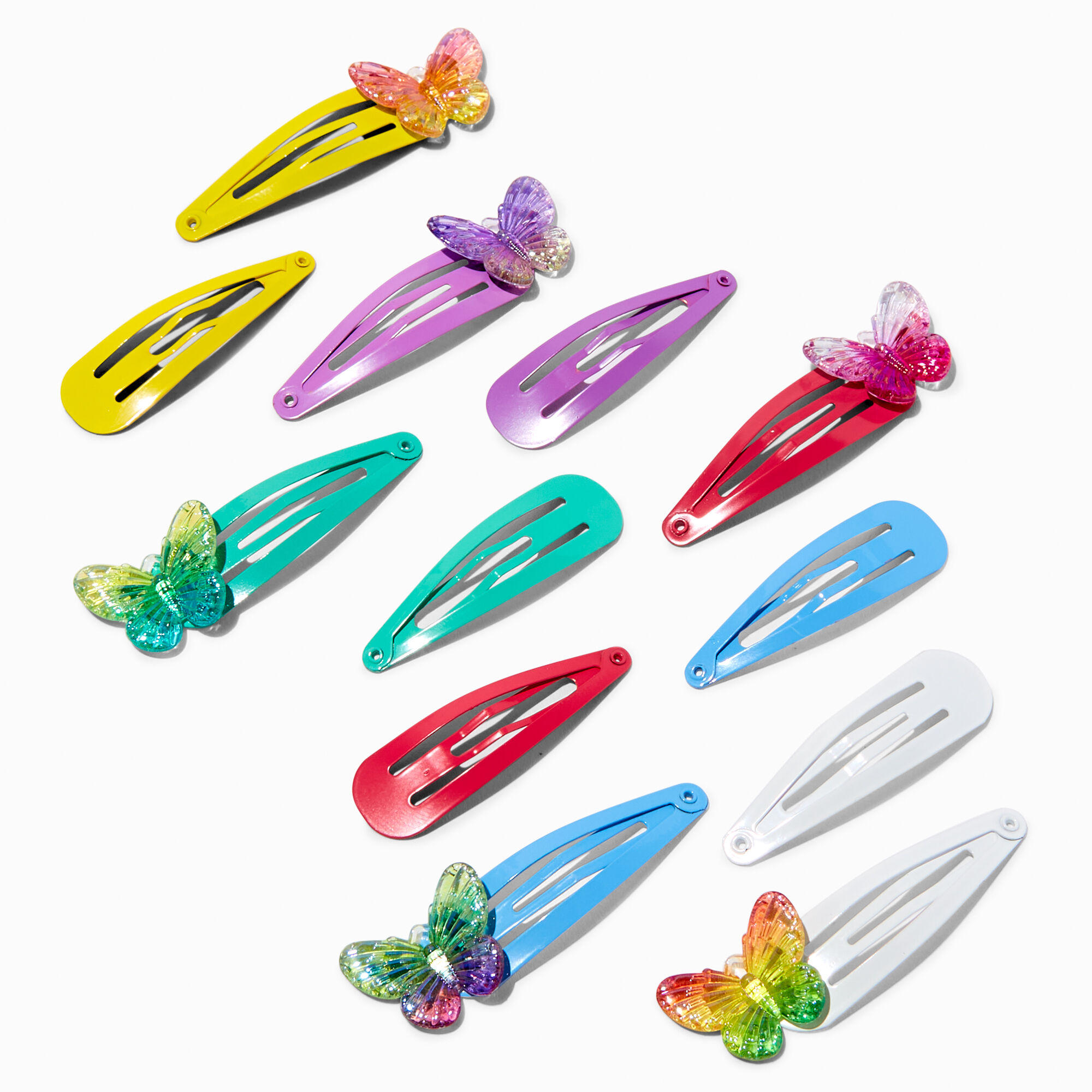 View Claires Holographic Butterfly Snap Hair Clips 12 Pack Rainbow information