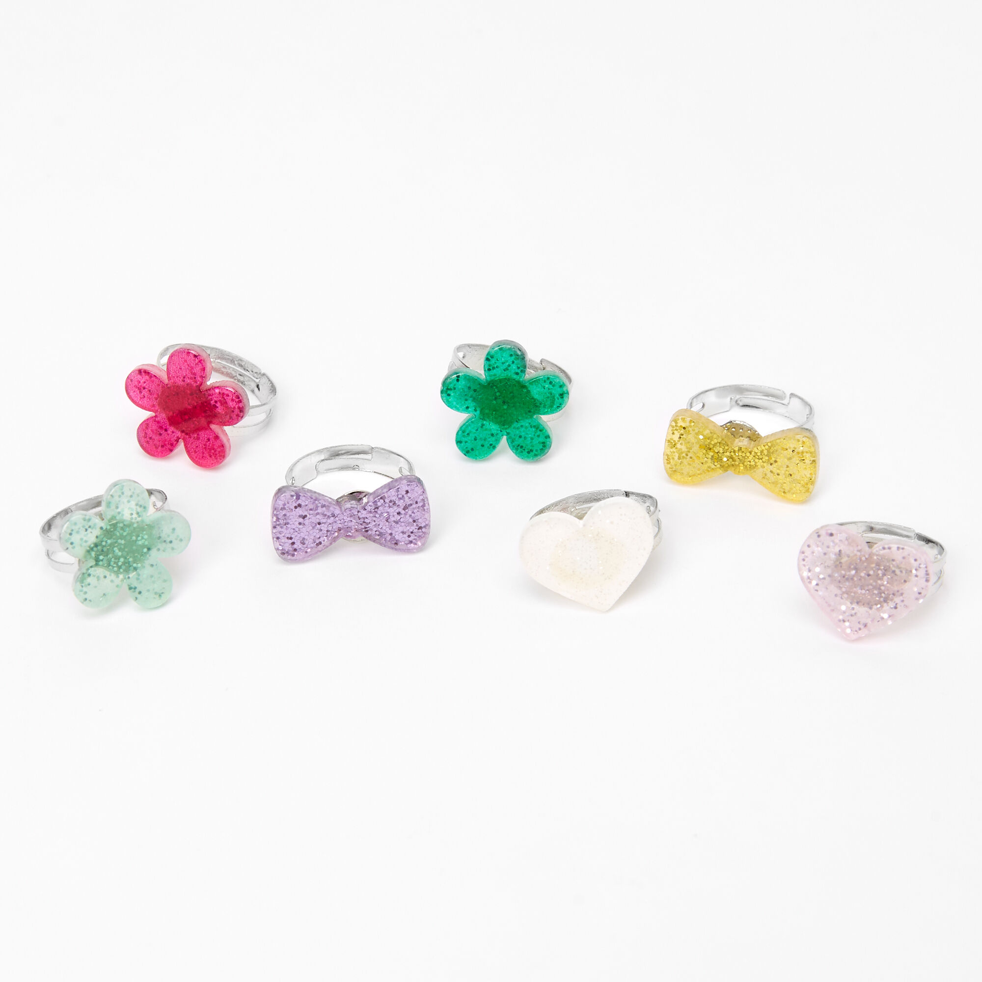 Claire's Club Assorted Glitter Rings - 7 Pack,