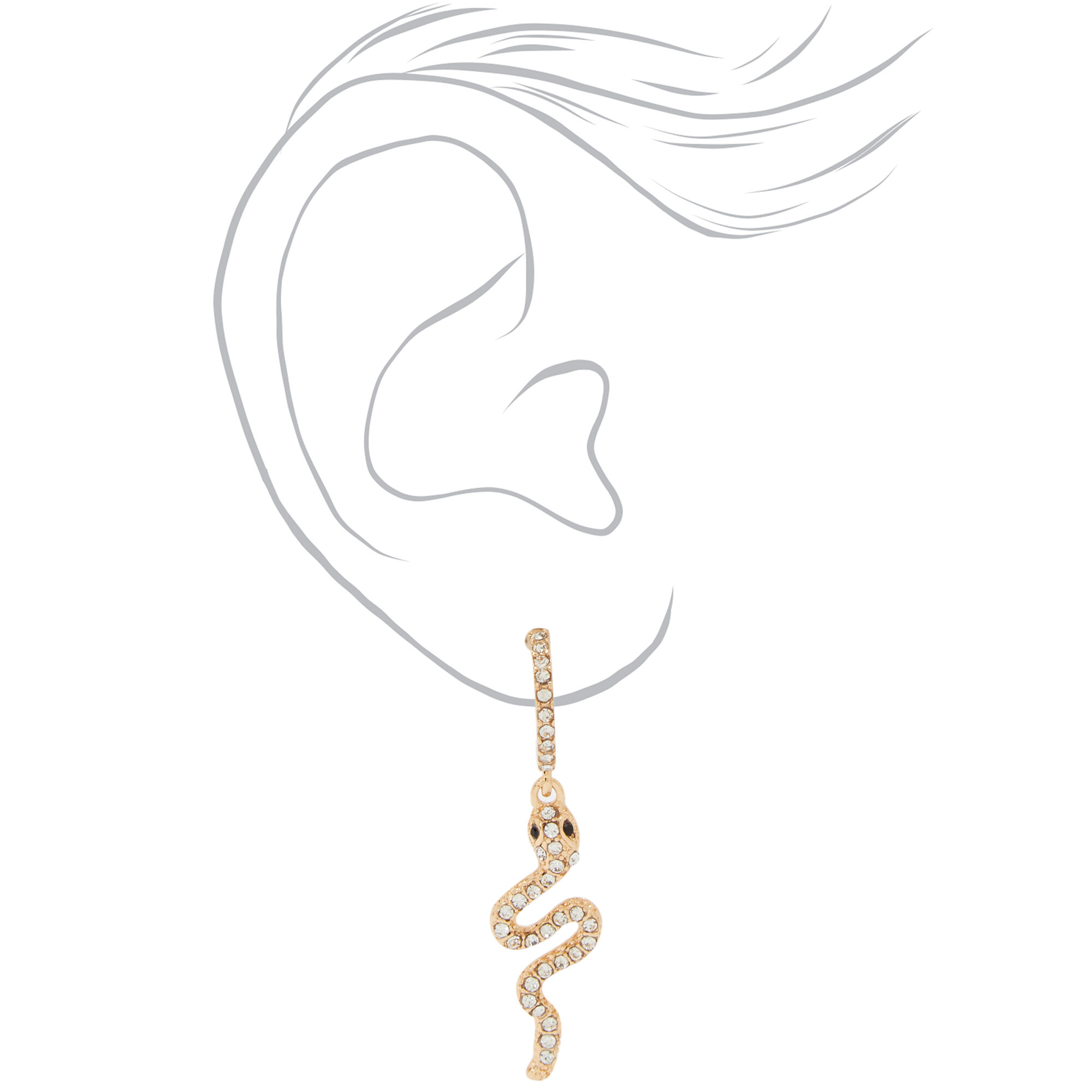 Gold 15MM Embellished Snake Hoop Earrings,