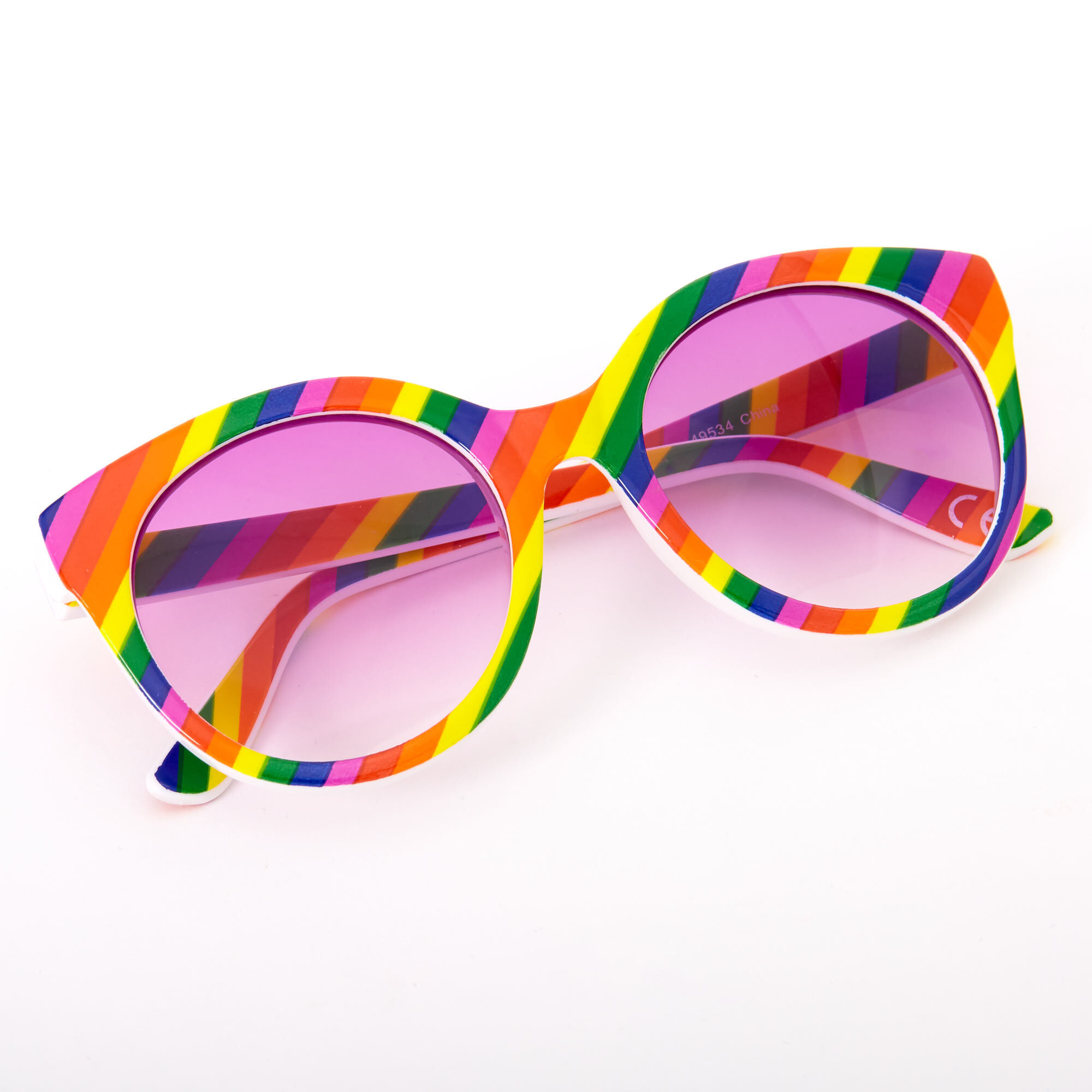 Rainbow Striped Rounded Mod Sunglasses,