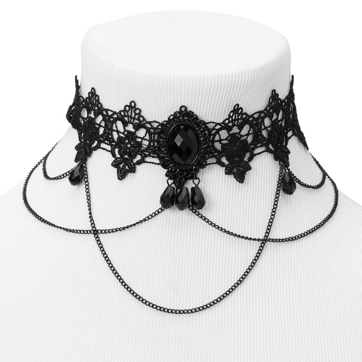 Halloween Beaded Lace Choker Necklace - Black,