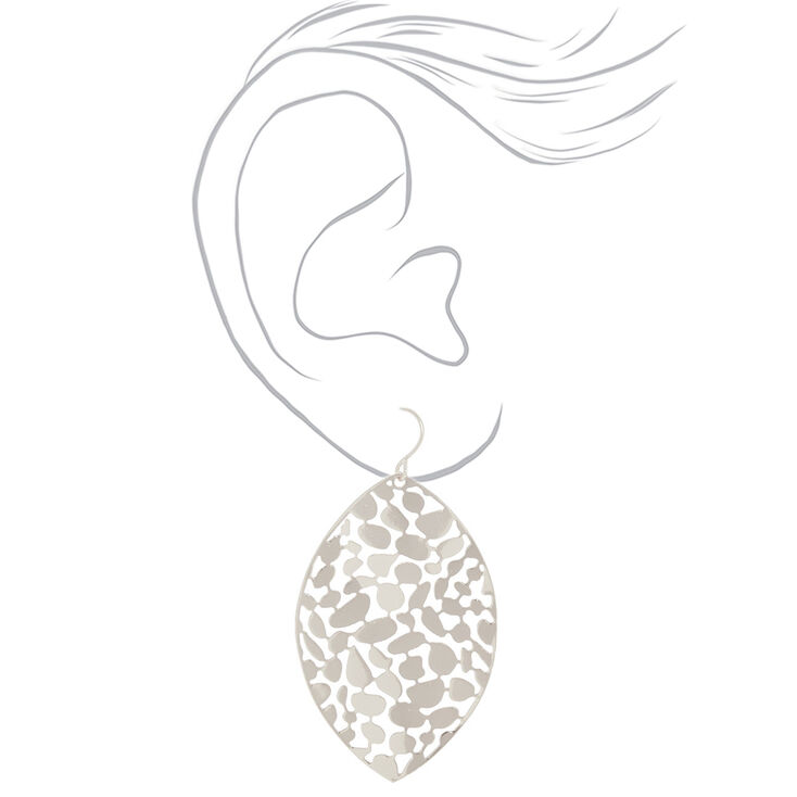 Silver 2&quot; Pebble Leaf Drop Earrings,